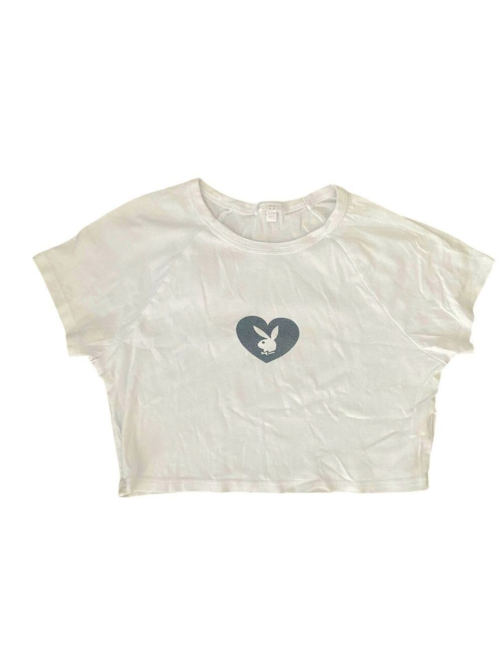 2/$15 Urban Planet Playboy White Cropped Graphic Tee Size Small
